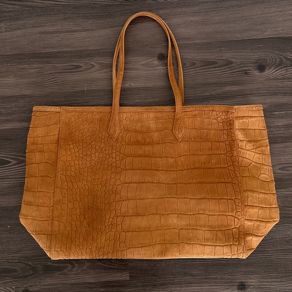 Reformation Sofia Tote Croc-Embossed Suede Brown Tote Bag- Size OS - Picture 3 of 6